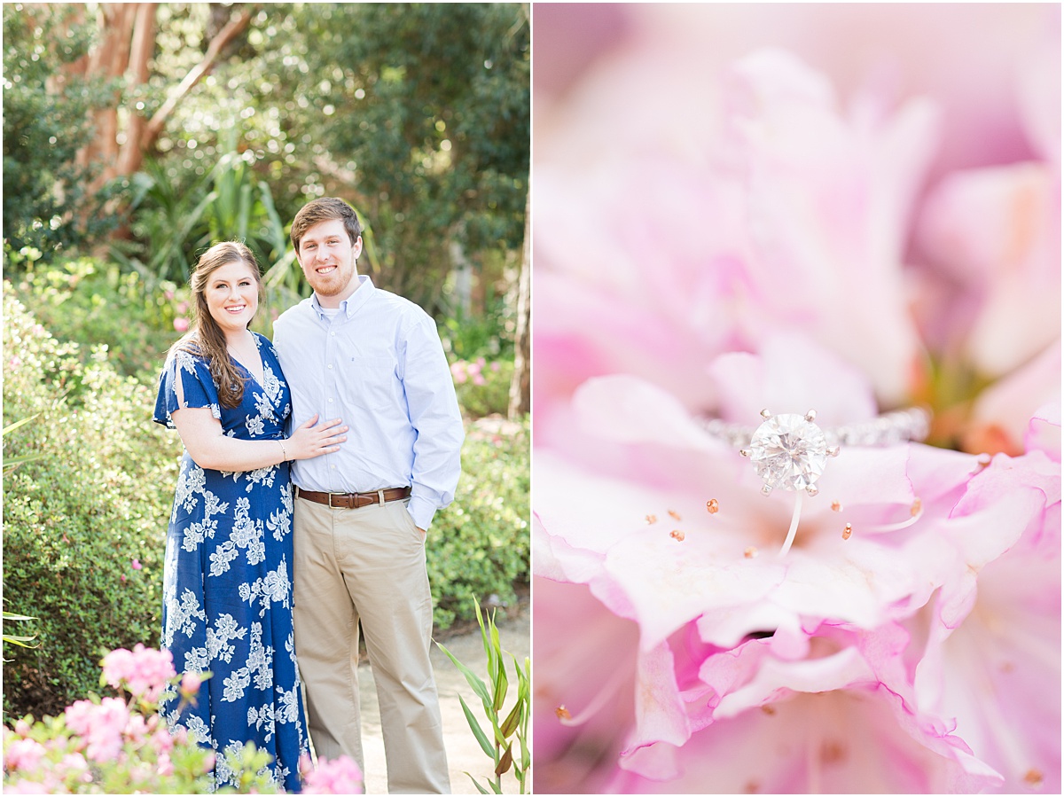engagement ring on pink azalea blooms